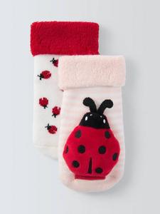 Носочки с погремушкой в виде божьей коровки John Lewis, Pink
