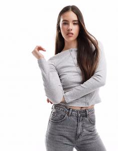 Приталенный топ Brave Soul на пуговицах с длинными рукавами серого цвета