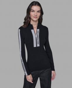 Женский свитер на молнии с логотипом и лентой KARL LAGERFELD PARIS, Black