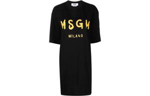 MSGM Женское черное платье с короткими рукавами