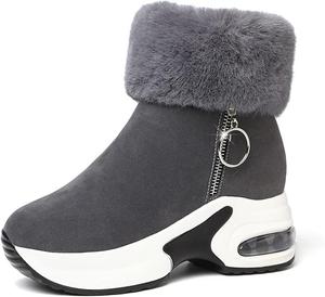 Женские зимние ботинки Huixing Art с секретным каблуком, пушистые снежные, корейский стиль, короткая модель, утепленные плюшевой и хлопковой подкладкой, Grey