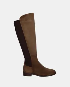 Высокий плоский женский ботинок из замши и лайкры Viguera, серо-коричневый