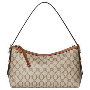 GUCCI Женская сумка через плечо из ткани с покрытием GG Emblem среднего размера бежевая