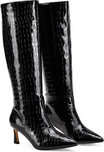 Женские сапоги GENSHUO до колена с низким каблуком 2,3 дюйма, длинные высокие сапоги с остроконечным носком, зимние и осенние, сексуальные, модные, удобные туфли, Black Crocodile Print