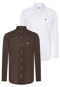 Рубашка на пуговицах классического кроя Felix Hardy, темно-коричневый/белый