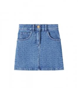 Юбка из джинсовой ткани Monogram Balmain Kids, Azure-Blue