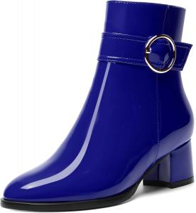Женские ботильоны SKYSTERRY на молнии, модные, с лакированным носком, для улицы, с массивным низким каблуком, 2 дюйма, Royal Blue