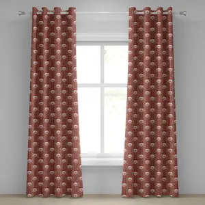 Готическая штора на люверсах ABAKUHAUS, узор в стиле барокко с цветочными изгибами, старинный античный дизайн с мотивами черепов, декоративная двухпанельная штора на окно, 280 см x 225 см, цвет: рубиново-какао белый Abakuhaus