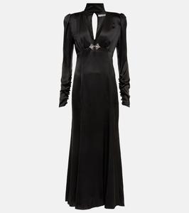 Платье из шелкового атласа с декоративными элементами Alessandra Rich, черный