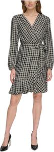Женское клетчатое платье-халат Tommy Hilfiger с оборками и расклешенным подолом, Black Multi