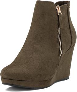 Женские модные ботильоны на танкетке Miss Left, закрытый носок, двойная молния, высокий каблук, короткие ботинки, модная обувь для вечеринок, размер 4-16 US, Olive Suede