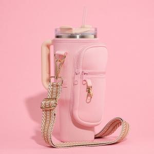 Сумка-переноска для стаканов с узором "шеврон" через плечо FASHNZFAB, розовый