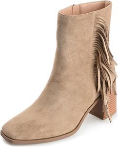 Женские ботильоны FOWT с квадратным носком и кисточками, на среднем грубом каблуке, с боковой молнией, в ковбойском стиле, повседневные обувь, размеры US 4-16, Brown