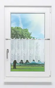 Штора для кафе, кружево Плауэн - Rose Dream (Ш x В) 145,80 см * 40 см, белый/белый Plauener Spitze