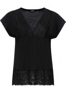 Рубашка с кружевным вырезом Bodyflirt, черный