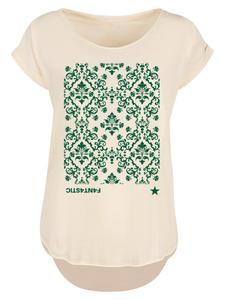 Удлиненная футболка с цветочным узором зеленого цвета в бело-песочном цвете F4NT4STIC