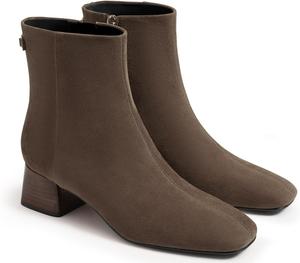 Женские ботильоны Coutgo с низким толстым каблуком, квадратным носком, боковой молнией, зимние праздничные туфли, Coffee