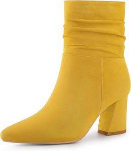 Женские ботильоны Allegra K с острым носком, свободной посадкой, на молнии и с массивным каблуком, Yellow