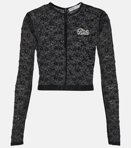 Укороченный топ с декорированным логотипом Alessandra Rich, черный