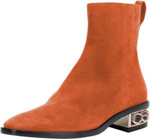 Женские повседневные ботильоны YDN с квадратным закрытым носком и невысоким широким каблуком, короткие ботинки с боковой молнией, осенне-зимняя обувь для женщин и девушек, Orange Suede