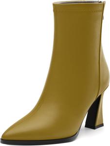 Женские ботильоны, сзади на молнии, заостренный носок, короткие сапоги, модные однотонные ботильоны на высоком каблуке для вечеринок, офиса и свиданий RLYGHWAO, Olive Matte
