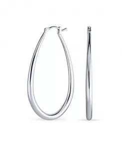 Большие овальные серьги-кольца из стерлингового серебра с зазубренным штифтом, 2 дюйма Bling Jewelry, grey