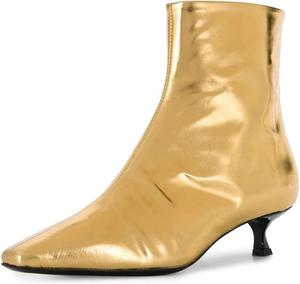 Женские модные ботильоны XYD с низким каблуком, квадратным закрытым носком, из лаковой кожи с боковой молнией, удобные базовые короткие ботинки для женщин и девушек, на осень и зиму, для вечеринок, выпускных и свадебных платьев, Gold