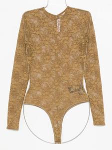 Кружевной боди с длинными рукавами от Alex Perry, зеленый