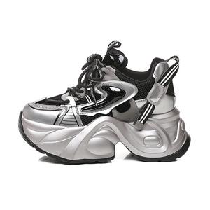 POOQ Дышащие массивные кроссовки женские низкие черные металлик, цвет Black Gunmetal