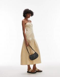 Платье-бандо миди Topshop со швами цвета пахты