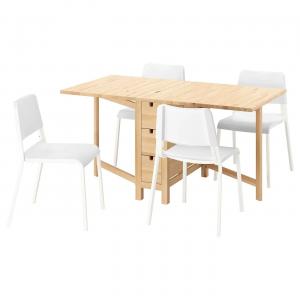 Стол и 4 стула NORDEN/TEODORES IKEA, 26/89/152 см, цвет birch/white
