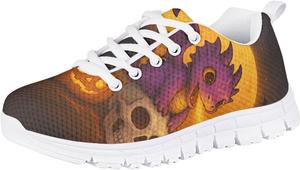 Кроссовки Forchrinse для мальчиков и девочек, с шнуровкой, для бега и ходьбы, повседневные, с плоской подошвой и противоскользящей подошвой, Halloween Dragon Skull Printed