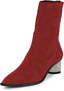 Женские ботильоны YDN с заостренным носком, средней высоты, с декоративными заклепками, на низком массивном каблуке, с задней молнией, для зимы и осени, удобная повседневная обувь, размеры 4-16 US, Red