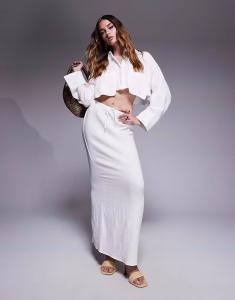 Эксклюзивная юбка-макси из текстурированного хлопка с завязками от Kaiia белого цвета