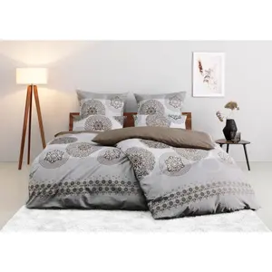 Мое домашнее постельное белье «Tesso» в восточном дизайне, PolyCotton, Linon и Biber (фланель из 100% хлопка), поддерживает инициативу «Сделано в Африке», сертифицировано Made in Green My Home, серый/серо-коричневый