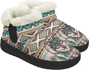 Зимние женские ботинки, удобные, теплые, с противоскользящей подошвой, мягкие утепленные ботинки до щиколотки для дома и улицы, для снега Gdxynsmny, Aztec Wolf