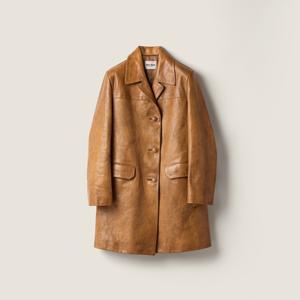 Кожаное пальто MIU MIU, бежевый