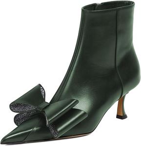 Женские ботильоны FYS с заостренным носком, невысоким каблуком, элегантным бантом со стразами, боковой молнией, короткие ботинки для платья, осень, для вечеринок, размеры 4-16 US, Dark Green