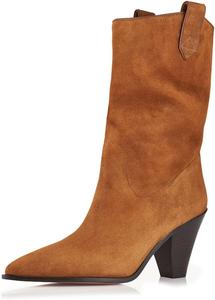 Женские ботильоны FYS с заостренным носком, на низком толстом каблуке, короткие мягкие, с широким голенищем, модные, на подкладке, с эластичным подъемом, праздничные, размеры 4-16 US, Brown