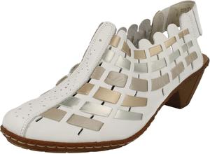 Женские туфли на каблуке Rieker 46778 Sina - с ремешком на пятке, верх из кожи, ручная плетеная отделка, комфорт антистресс, гибкая подошва, надежная посадка и вечный повседневный стиль, белый