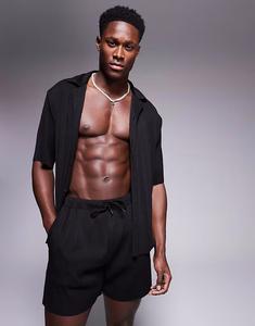 ASOS DESIGN coord свободная плиссированная рубашка свободного кроя черного цвета