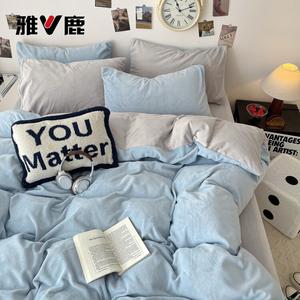 Yalu Пододеяльник 150х200 см из двойного велюра, цвет Baby Blue + Light Gray, комплект из 3 предметов для кровати 1.2 м