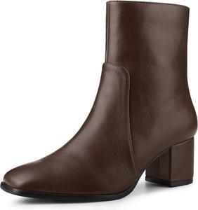 Женские ботильоны Allegra K с квадратным носком, боковой молнией и устойчивым каблуком, Coffee