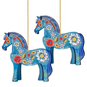 Набор из 2 датских декоративных деревянных рождественских украшений с лошадьми от Г. Дебрехта Designocracy, мультиколор