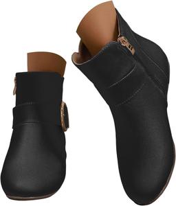 Женские ретро кожаные ботильоны на плоской подошве с высоким широким каблуком, круглым носком, широкой пряжкой, боковой молнией, короткие ботинки, удобные, повседневные, с противоскользящей подошвой, водонепроницаемые, офисная обувь ZSpzx, Black