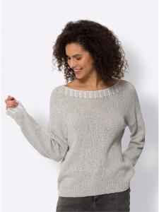 Свитер с круглым вырезом светло-серого и белого цветов Heine