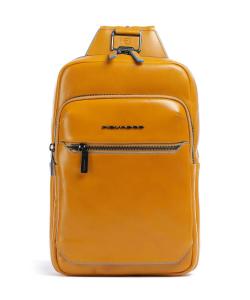 Синяя квадратная сумка-слинг из мелкозернистой яловой кожи. Piquadro, желтый