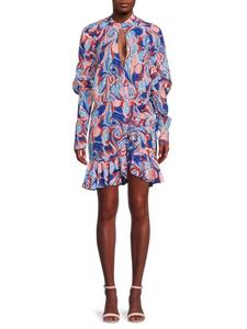 Шелковое платье с принтом Stella Jean, цвет Blue Orange