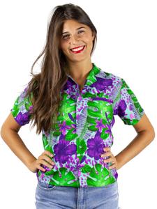 Блуза King Kameha Green Purple Flower, бирюзовый