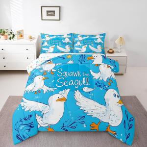 Erosebridal Детский комплект постельного белья Cartoon Seagull King с морскими животными и растениями в голубых тонах, Blue
